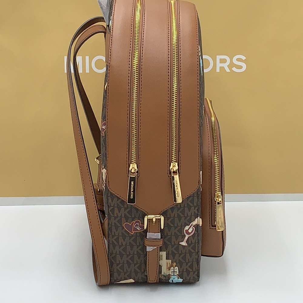 MICHAEL KORS JET SET GIRLS JAYCEE LARGE ZIP PACKED BACKPACK BROWN MULTI … - Picture 13 of 16